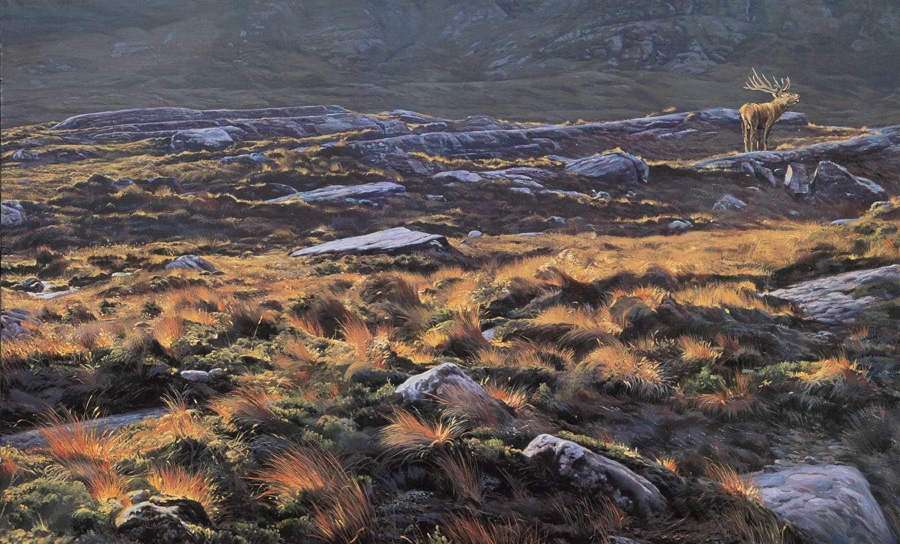 Scotland landscape painting with deer