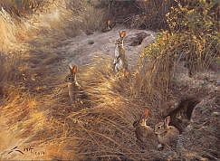 Oil painting of rabbits