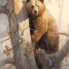 Acuarela de un oso pardo trepando un arbol