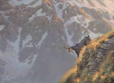 Pittura di un camoscio in montagna