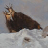 Un chamois et son veau posent dans la neige. Huile sur toile © Manuel Sosa 2023