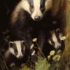 A Badger with two cubs. Oil painting by Manuel Sosa